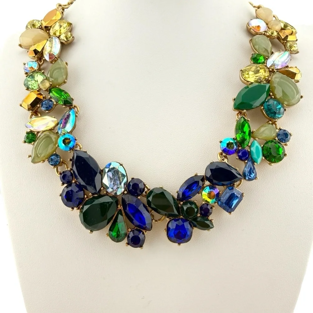 J. Crew Multicolor Ombré Gem Necklace in Blue, Green & Gold
